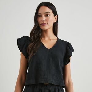 Rails Miley Top Black Muslin Crop w/ Ruffle Sleeves Size S $158